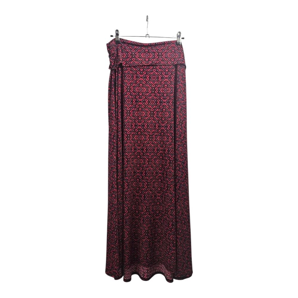 Lularoe Maxi Skirt Size L Stretch Fold Down Waist Geometric Multicolor Pull-on